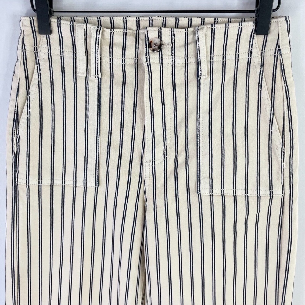 New Sam Edelman Striped Wide Leg Cropped Pants Chelsea Cream Indigo Size 27 / 4 - Picture 8 of 16
